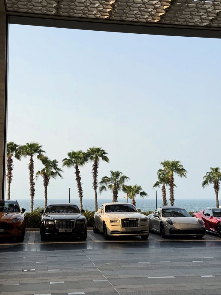 Luxury vehicles at exclusive resort