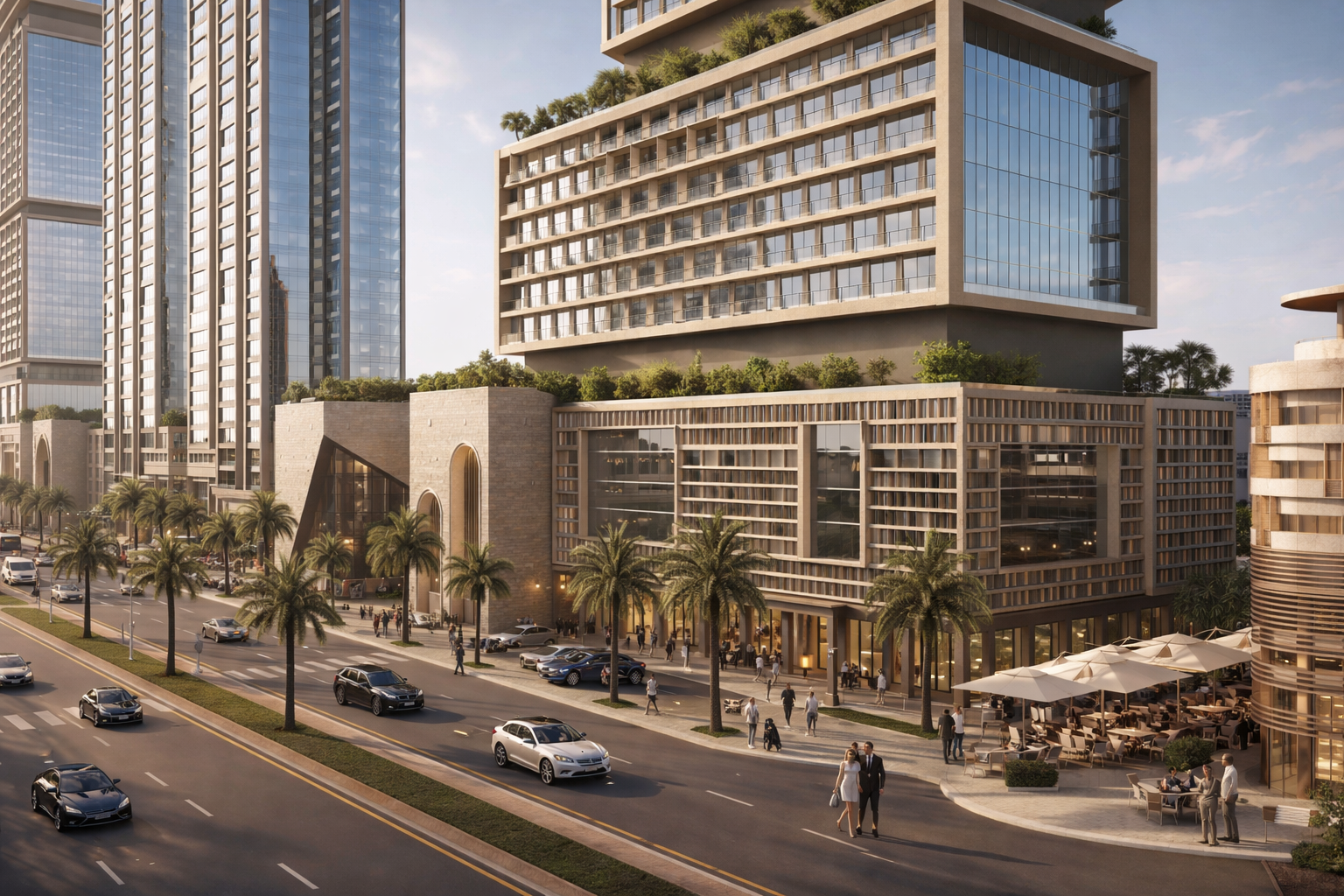 Golden Triangle street-level view of modern architecture